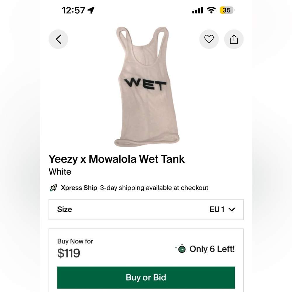 Yeezy x Mowalola Wet Tank size 1.🤍LIMITED EDITION